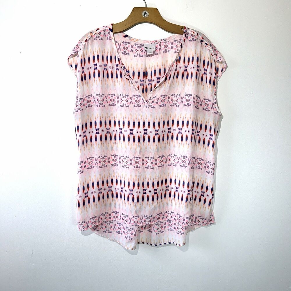 Stylus Women's Blouse Sleeveless Multi Color V Neck High/Low Size L